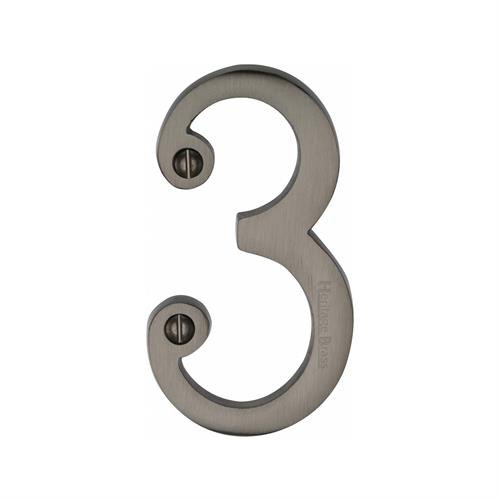C1560 3-MB - HERITAGE BRASS NUMERAL 3 FACE FIX 76MM (3) MATT BRO
